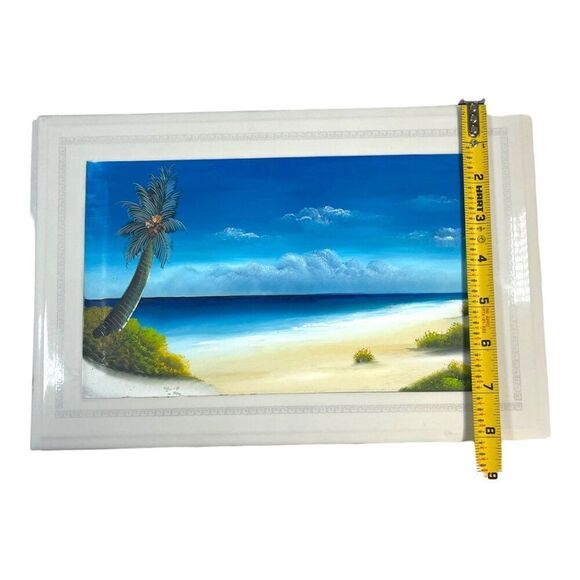 Hand Painted Tile Art Cancun Mexico Beach Scene w/ Display Stand Nautical Decor - Picture 8 of 11